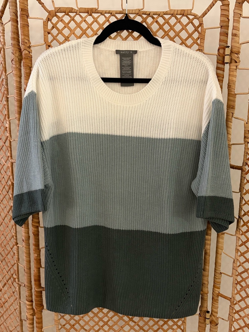 NWOT Matty M Women’s Colorblock Crewneck Sweater in White, Sage & Deep Green